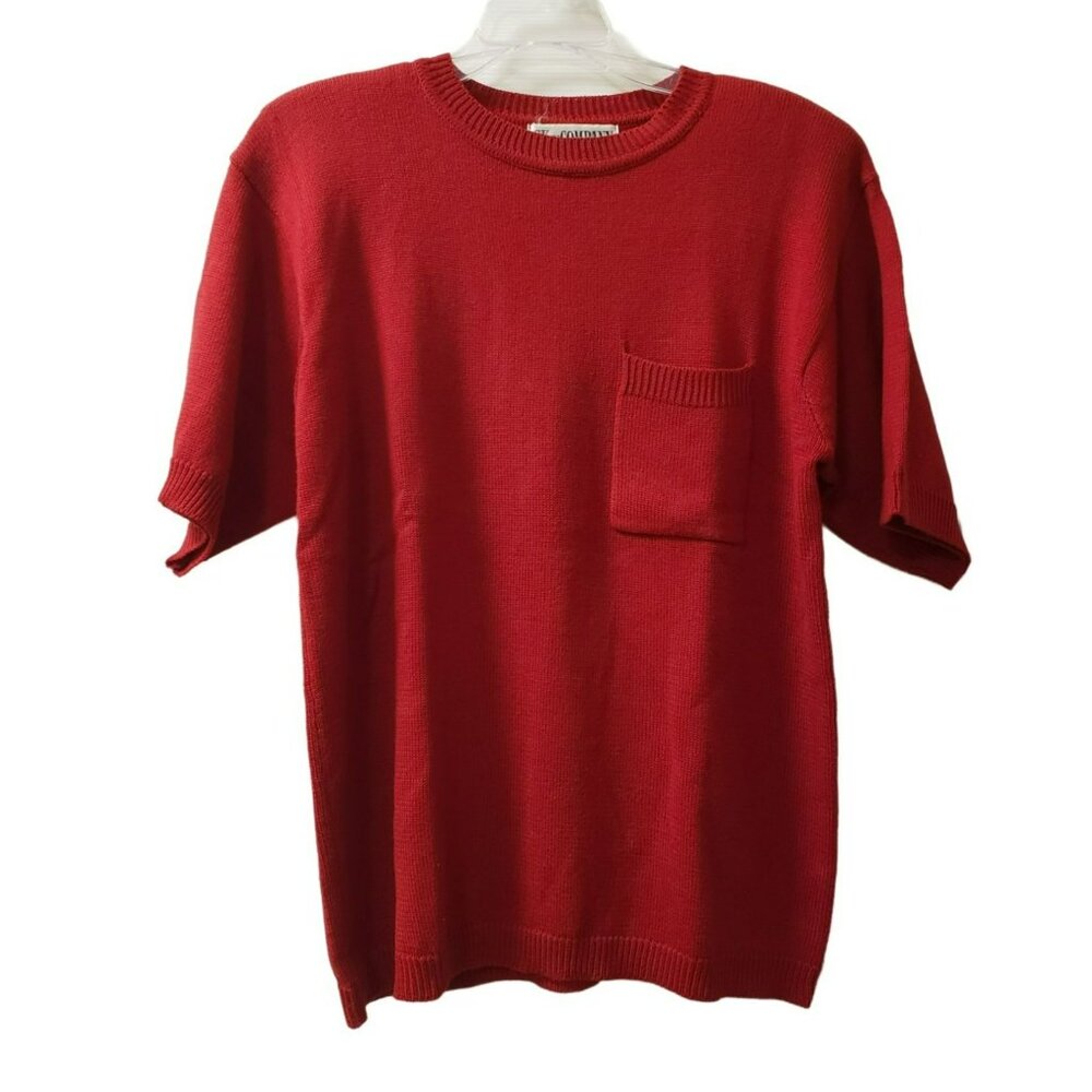 Vtg SK & Company Red Sweater, M, Short Sleeve, Acrylic Wool Blend, Shoulder Pads